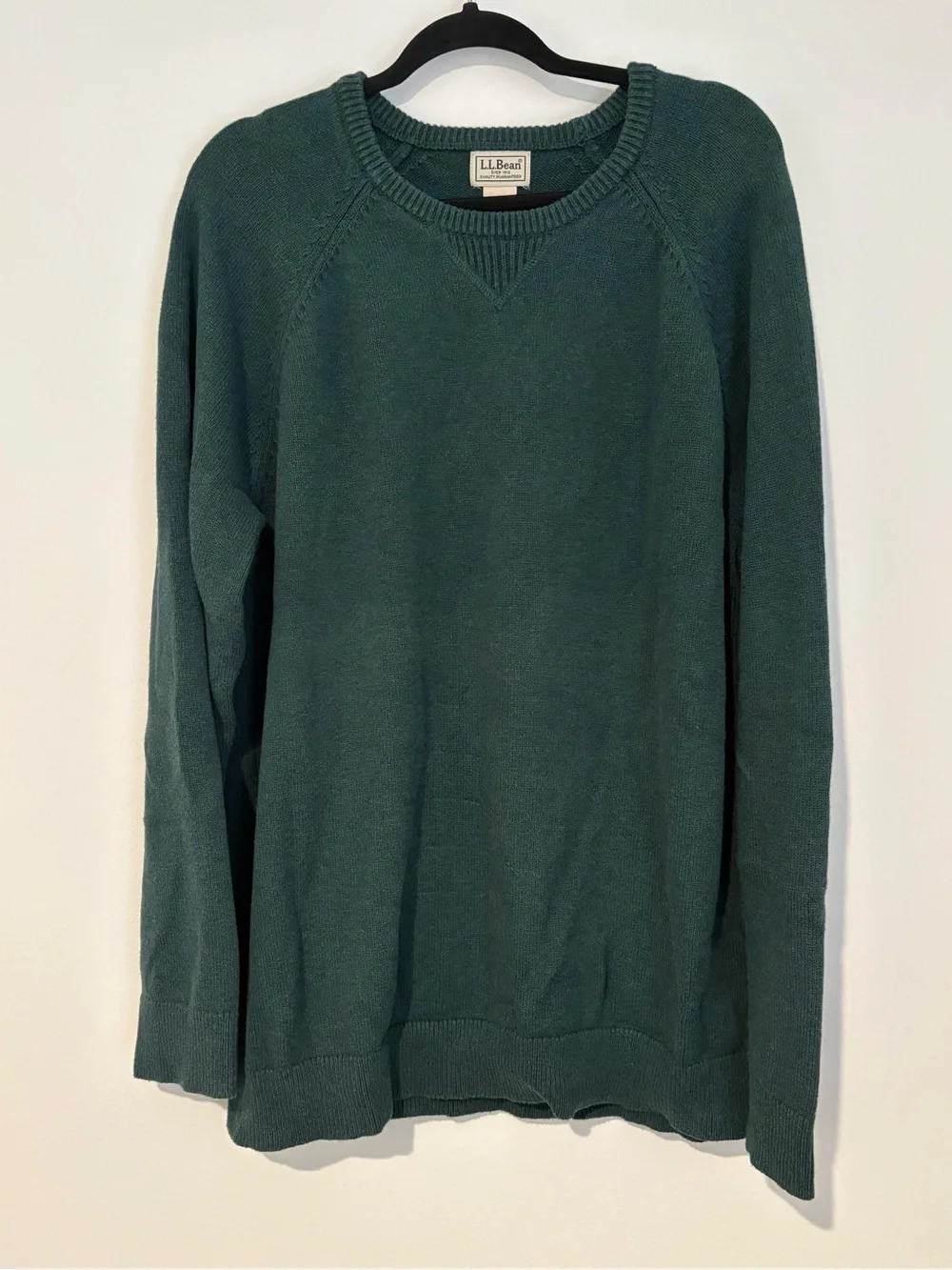 L.L. Bean Men’s Vintage Green Cotton Cashmere Crewneck Sweater Size XL Tall